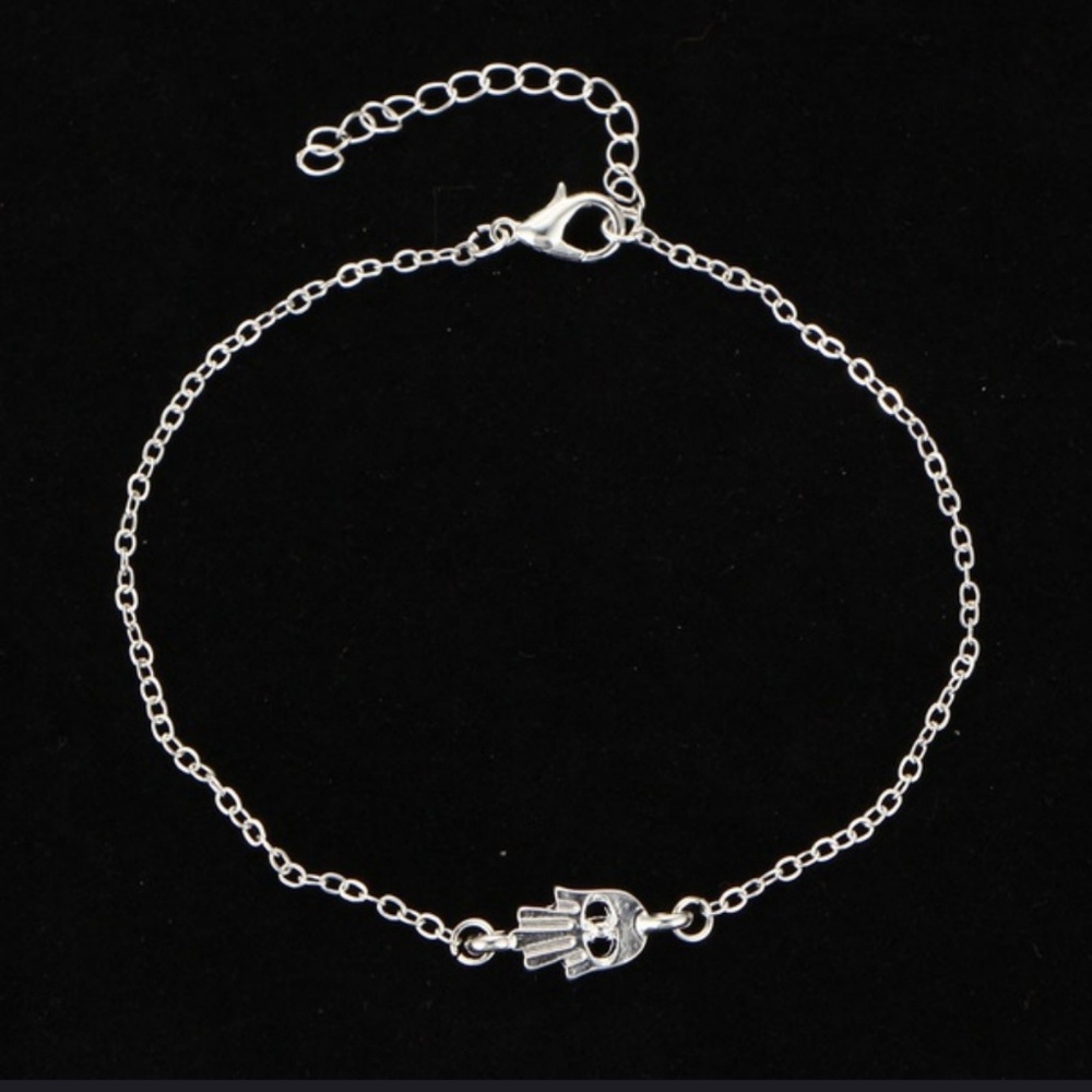 SILVER HAMSA HAND OF FATIMA ANKLET